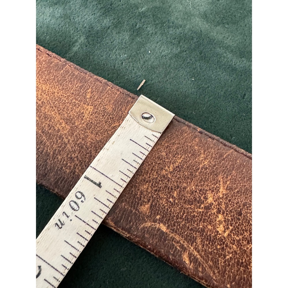 John Henry Belt Mens 40 Brown Vintage Distressed Leather Solid Brass Buckle - Picture 10 of 12